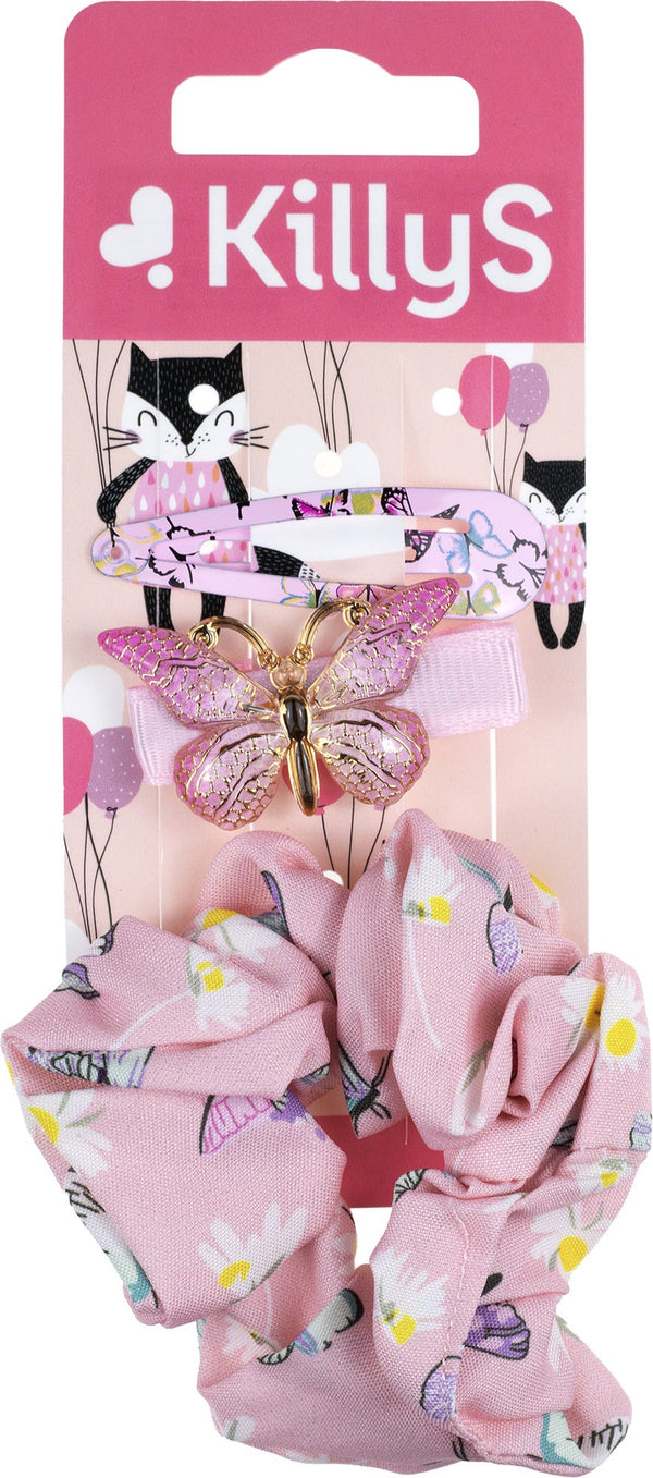 Killys Kids Scrunchie Set with Butterfly Snap Clips, 1 Scrunchie and 2 Clips