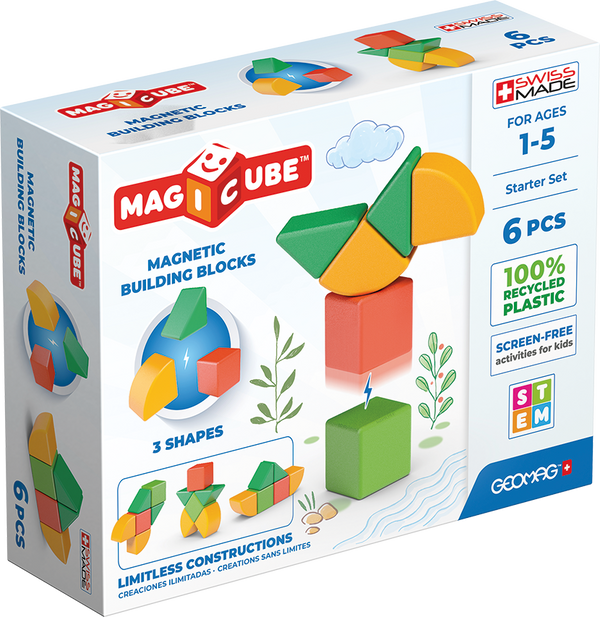 Geomag Magicube 3 Shapes Recycled Magnetic Building Blocks Starter Set, 6 Pieces