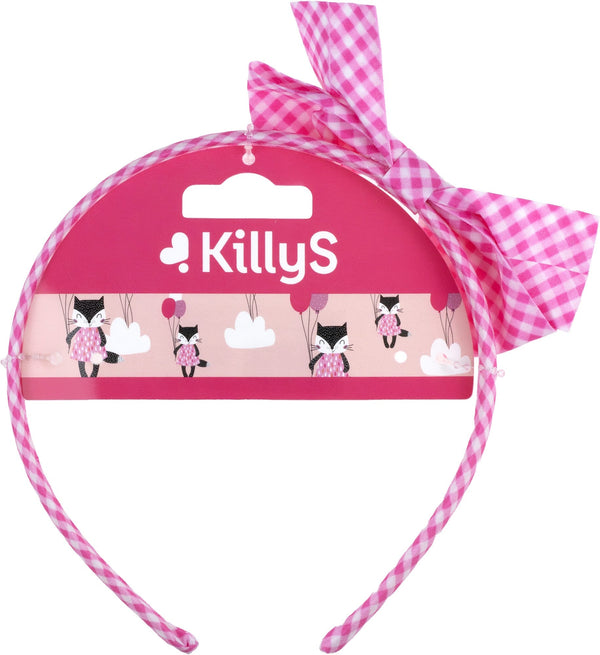 Killys Kids Pink Checkered Bow Headband, Soft Elastic Hair Accessory