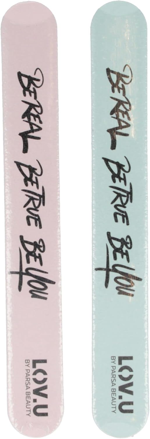 PARSA Beauty LOV.U Nail File Set, Medium and Fine Grit 180/240, Mint and Pink
