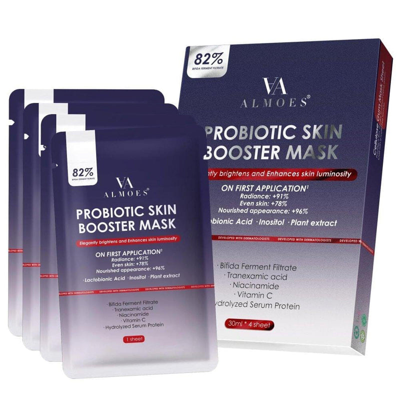 Almoes Stem Cell Skin Booster Face Mask, Probiotic Hydrating Formula, 4 Strips, 30 ml