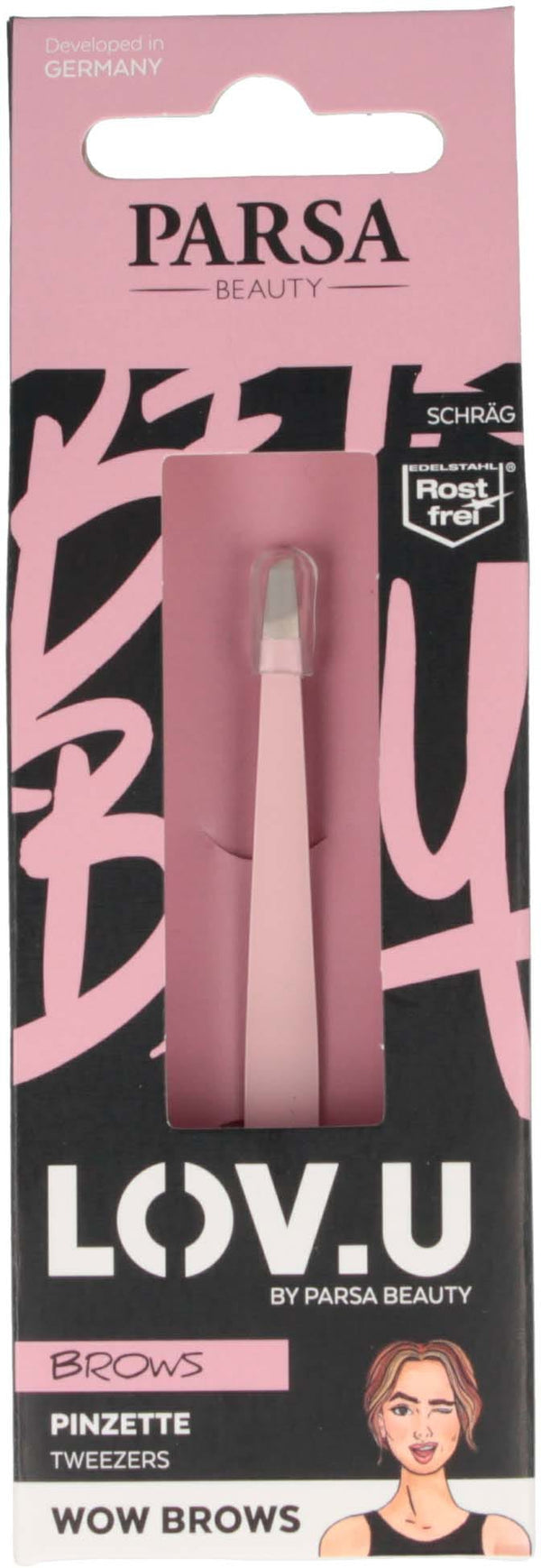 Parsa Beauty Lov.U Pink Stainless Steel Eyebrow Tweezer