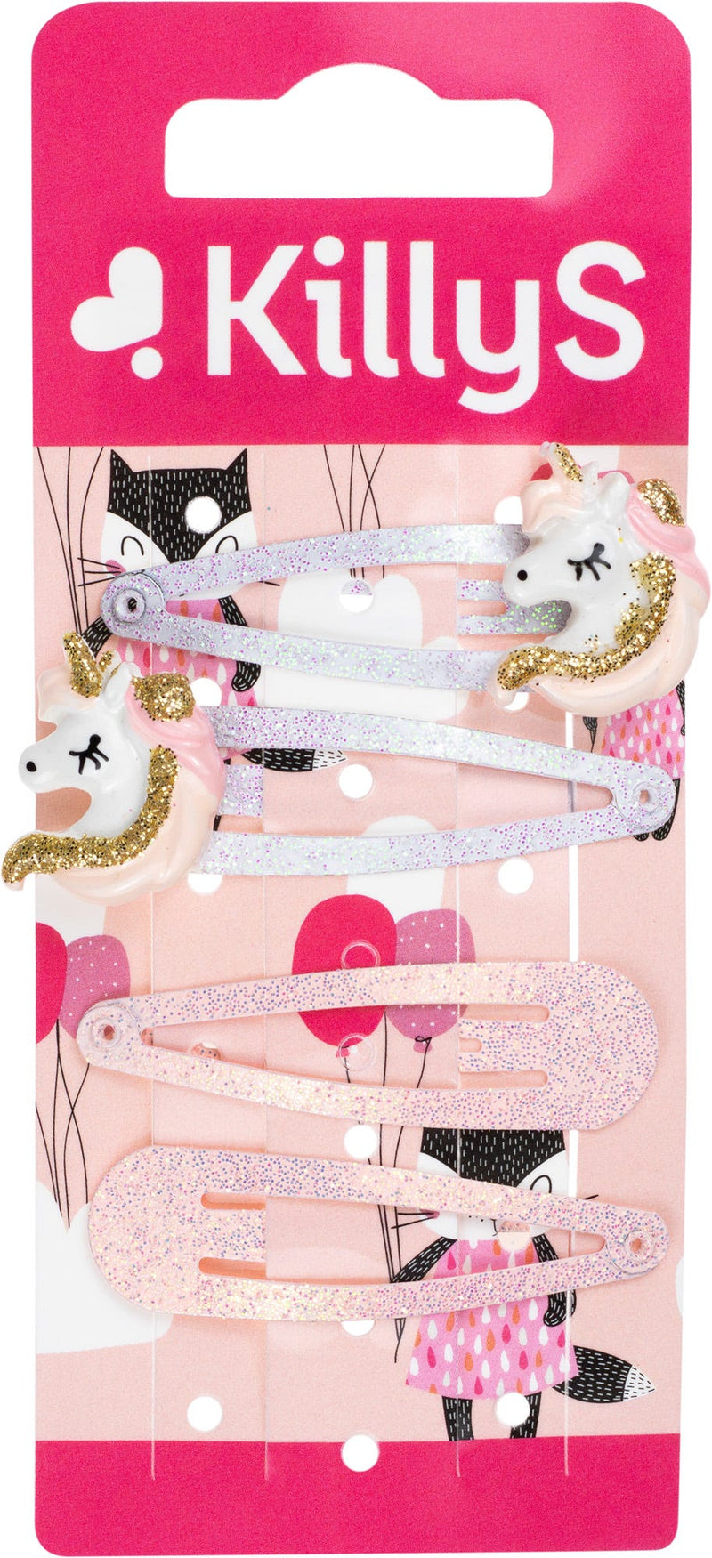 Killys Kids Hair Snap Clips Pink and White Pom-Poms, 4 Pieces
