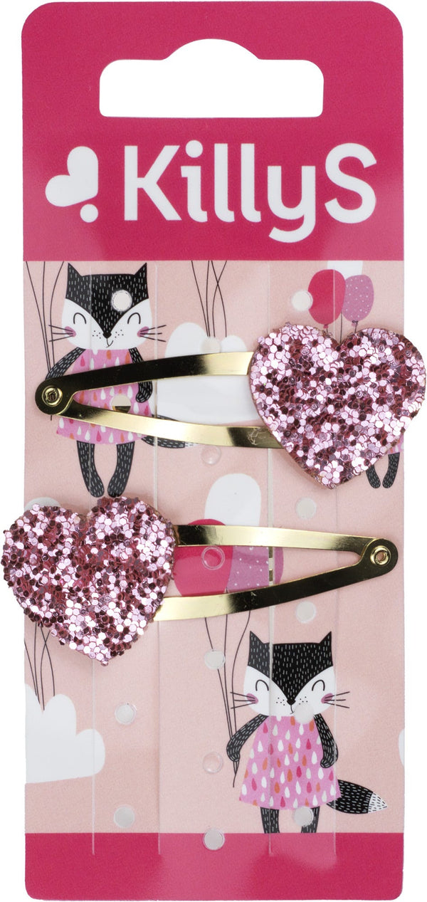Killys Kids Glitter Heart Hair Snap Clips, Metal and Plastic, 2 Pieces