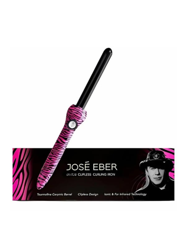 Jose Eber Pink Zebra Clipless Curling Iron 19mm Even Heat Distribution