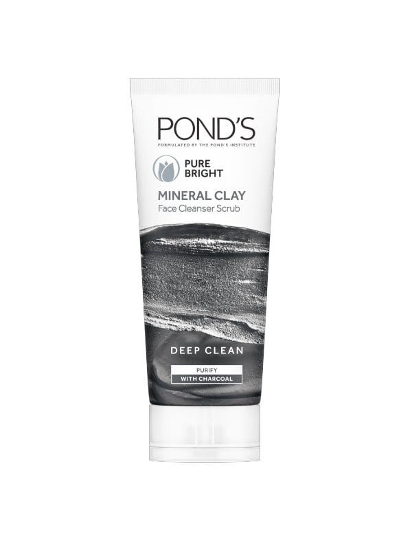 Pond's Pure Bright Daily Facial Scrub Moroccan Clay Charcoal Niacinamide 90g