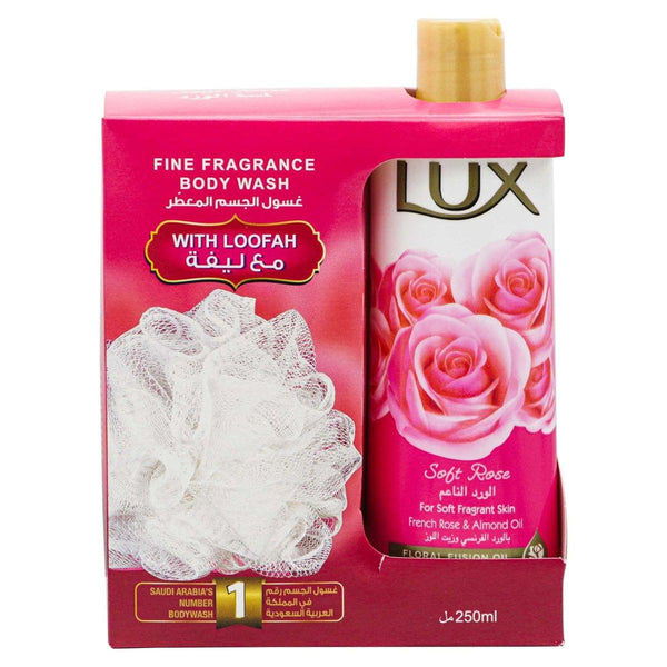 LUX Soft Rose Body Wash With Loofah SilkEssence Moisturizing Formula French Rose 250ml