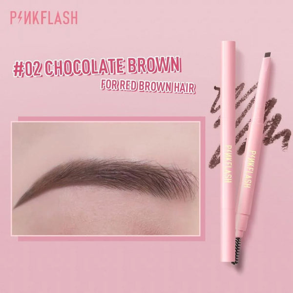Pink Flash Waterproof Eyebrow Pencil 02 Chocolate Brown with Angled Tip and Brush
