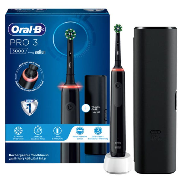 Oral-B Pro 3 Rechargeable Electric Toothbrush Set, 3 Cleaning Modes, Travel Case