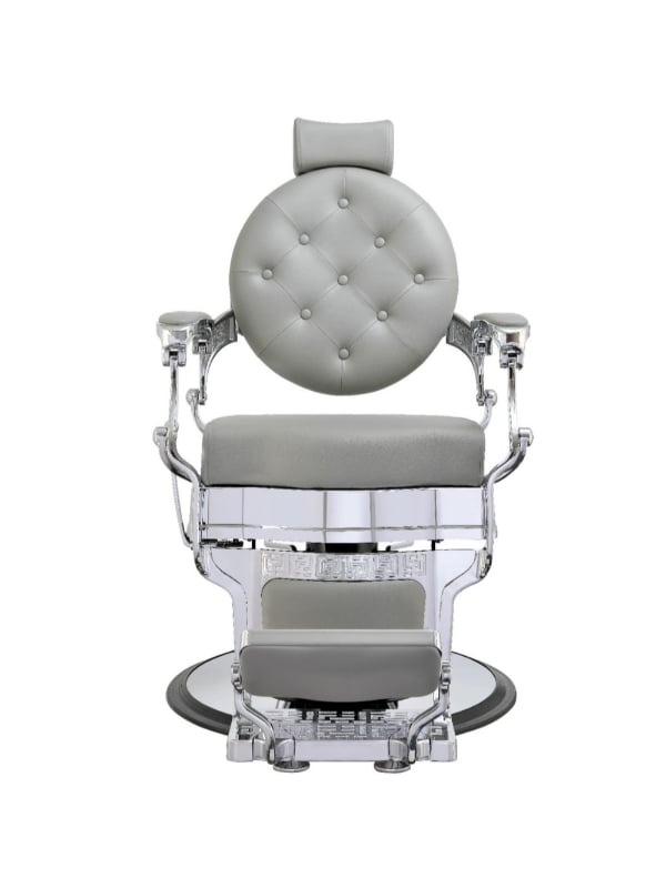 Salon System Elegant Premium Men's Barber Chair Hydraulic Reclining Silver