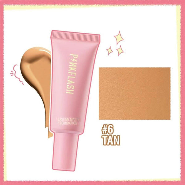 Pink Flash Long-Lasting Matte Foundation Buildable Coverage Shade 06 Tan 25g