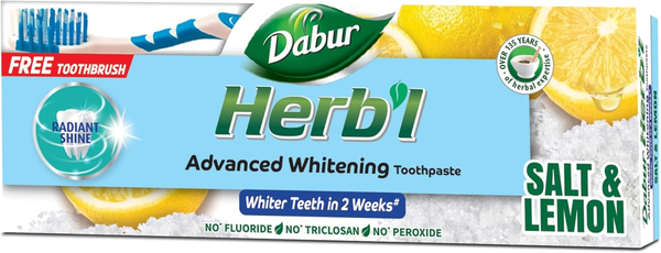 Dabur Herb'l Advanced Toothpaste Salt and Lemon Brightening Care with Toothbrush 150 g