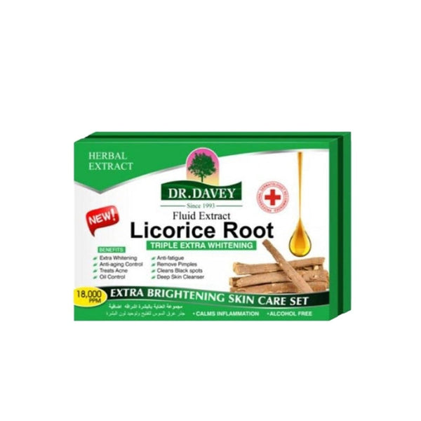 Dr. Davey Licorice Extract Brightening Skin Care Set, Soap Face Wash Serum Cream Toner, 5 Pieces