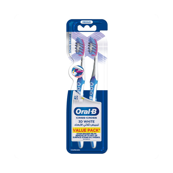 Oral-B 3D White Luxe Pro-Flex Medium Toothbrushes Stain Eraser Dual Pack