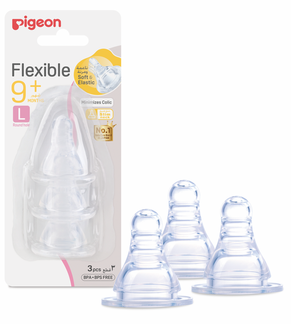 Pigeon Silicone Fast Flow Teats, Large, Ultra-Soft Stretchable Nipples, 3 Pieces