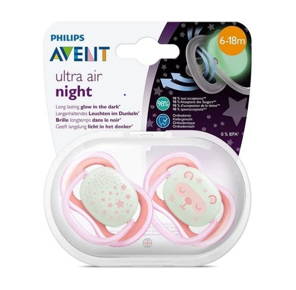 Avent Ultra Air Night Baby Soother, Ventilated Design, 6-18 Months, 2 Pieces