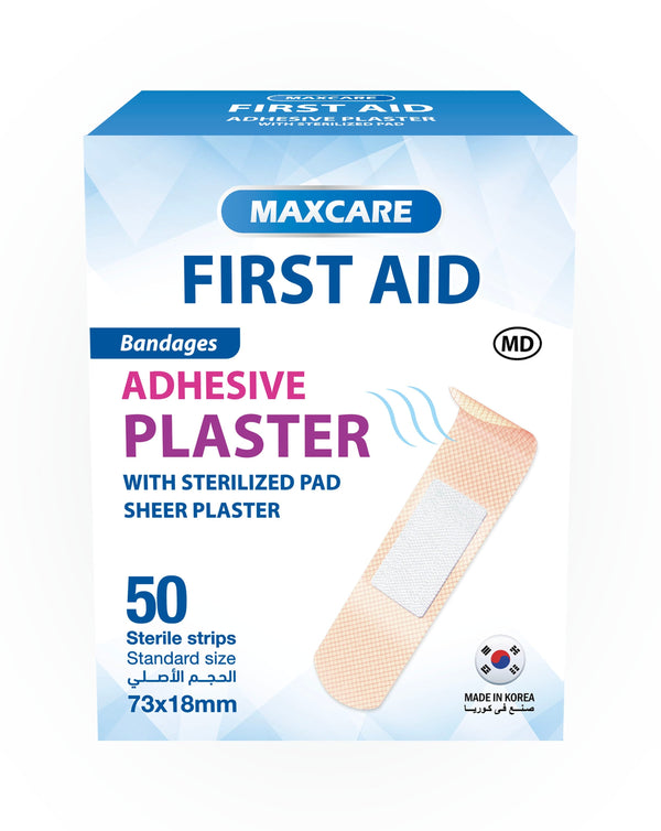 Maxcare First Aid Standard Adhesive Bandages Sterilized Non-Stick Pad 50 Pieces