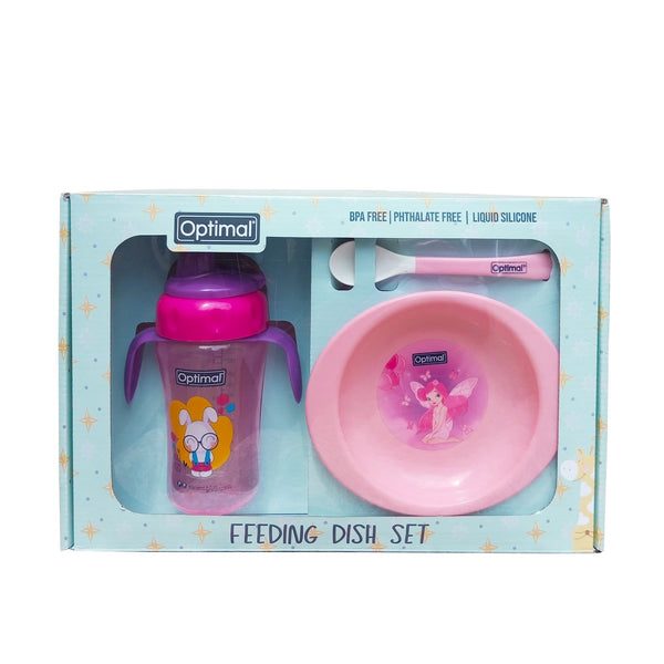 Optimal Non-Slip Feeding Dish Set Bowl Spoon Training Cup Pink