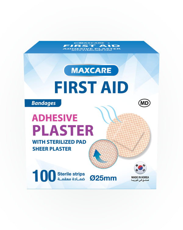Maxcare First Aid Round Adhesive Bandages Sterile Breathable 100 Pieces
