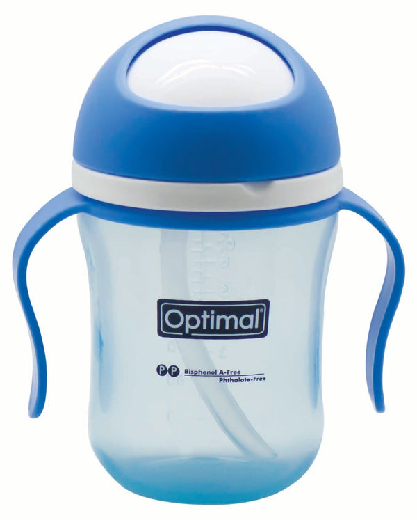 Optimal Non-Spill Training Cup Silicone Straw Handles Blue