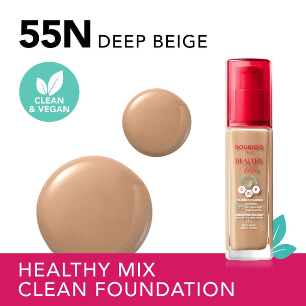 Bourjois Healthy Mix Clean Liquid Foundation Medium-Full Coverage Radiant Finish 55 Deep Beige