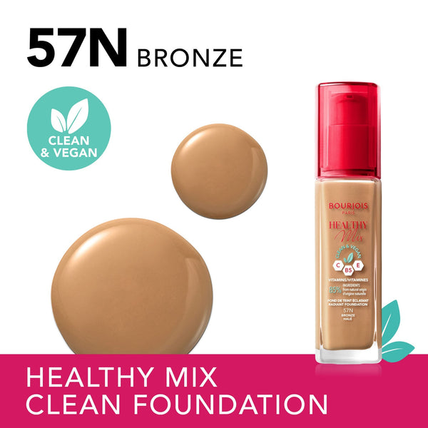 Bourjois Healthy Mix Clean Foundation Liquid Radiant Finish Vitamins C E B5 57 Bronze