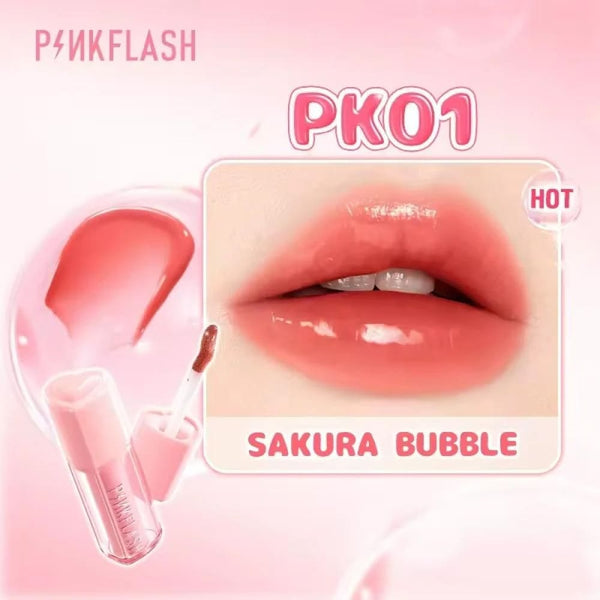 Pink Flash Lip Gloss Glassy Shine Moisturizing Sakura Bubble PK01