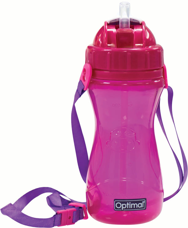 Optimal Silicone Straw Bottle Pink 500 ml with Non-Spill System and Carry Strap