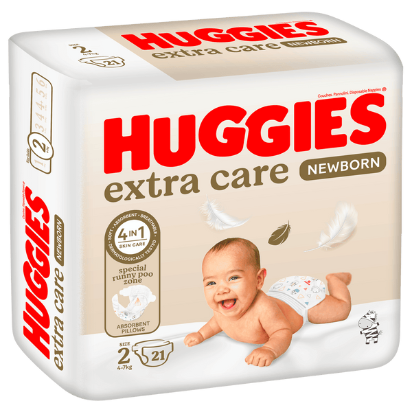 Huggies Extra Care Disposable Diapers Size 2 Small 4-7 kg Carry Pack 21 Diapers