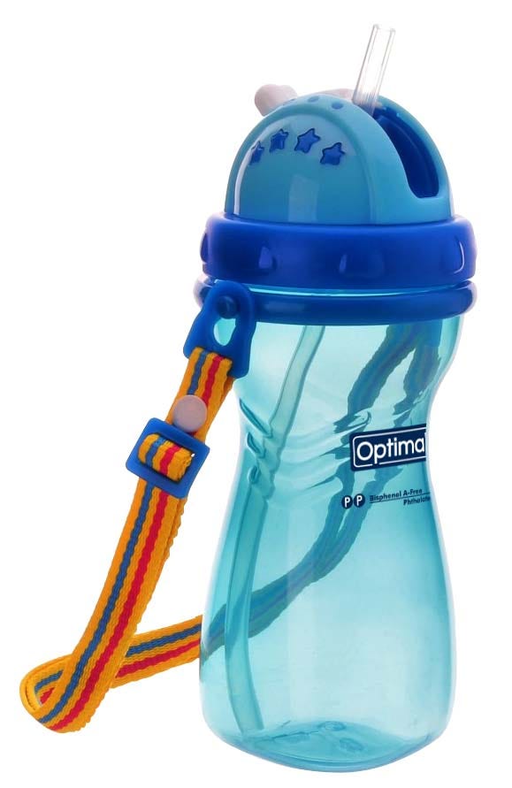 Optimal Wide Neck Non-Spill Cup With Straw and Strap Blue 400ml