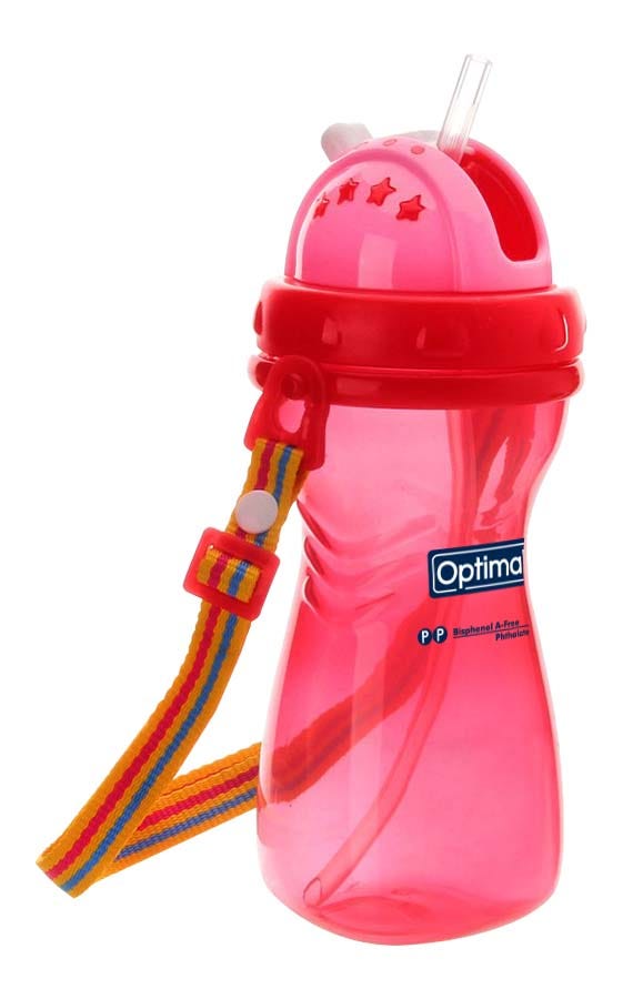 Optimal Wide Neck Non-Spill Cup with Straw and Strap, Pink, 400ml