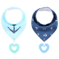 Little Story Organic Cotton Bandana Drool Bibs with Silicone Teether, 2 Pack, Anchors