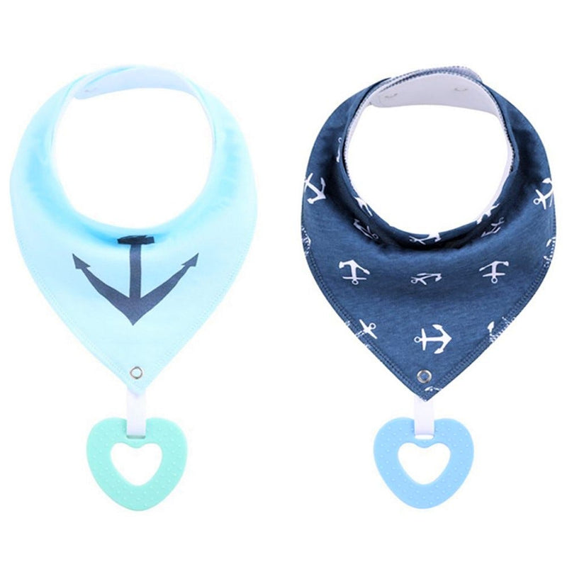 Little Story Organic Cotton Bandana Drool Bibs with Silicone Teether, 2 Pack, Anchors