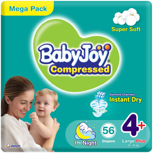 BabyJoy Compressed Size 4+ Diapers Soft Cotton Touch Leakage Protection 56 Count