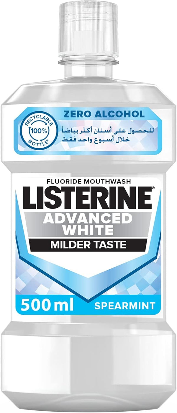 Listerine Advanced White Mouthwash Milder Taste Fluoride Spearmint 500ml