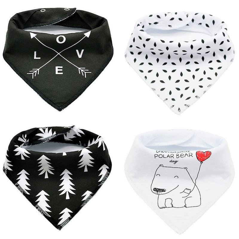 Little Story Bandana Drool Bibs Set of 4, Love Designs, Organic Cotton and Fleece