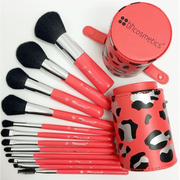 BH Cosmetics Orange Tiger Printed Makeup Brush Set, Soft Synthetic Bristles, 13 Pieces