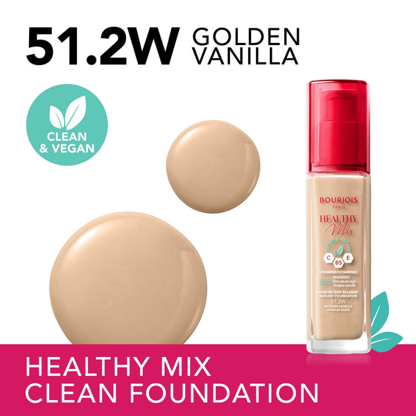 Bourjois Healthy Mix Clean Liquid Foundation Vitamins C E B5 Golden Vanilla 51.2