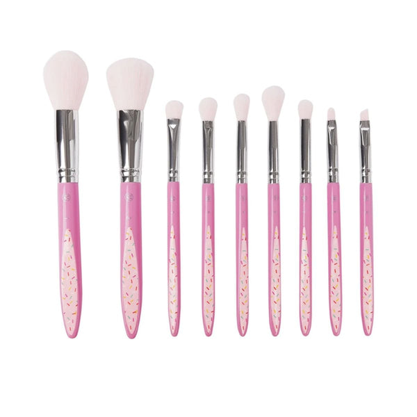 BH Cosmetics Brush Set 9 Pieces Soft Bristles Pink Sprinkle Handles Face & Eye Makeup