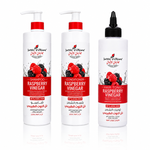 Jardin d'Oleane Raspberry Vinegar Hair Care Set Shampoo Conditioner Tonic 380ml + 380ml + 250ml