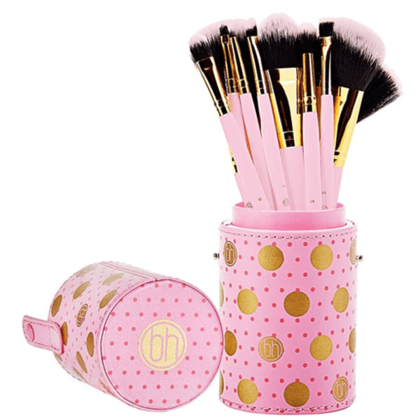 BH Cosmetics Pink Dot Collection Makeup Brush Set, 11 Brushes