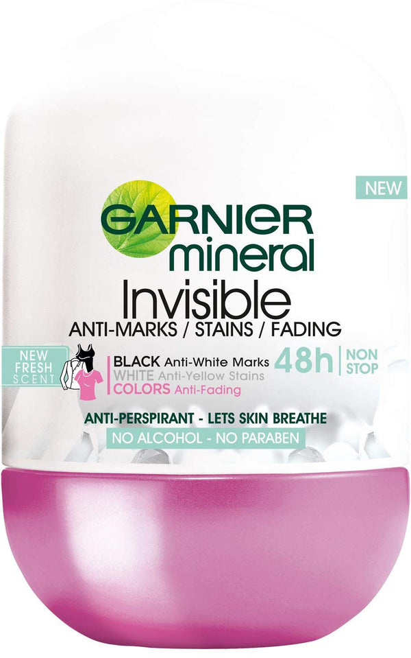 Garnier Deo Roll-On Invisible Fresh Deodorant with Aluminum Chlorohydrate, 50 ml