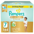 Pampers Premium Care Taped Diapers Size 7, Aloe Vera and Vitamin E Lotion, 15+ kg, 144 Count