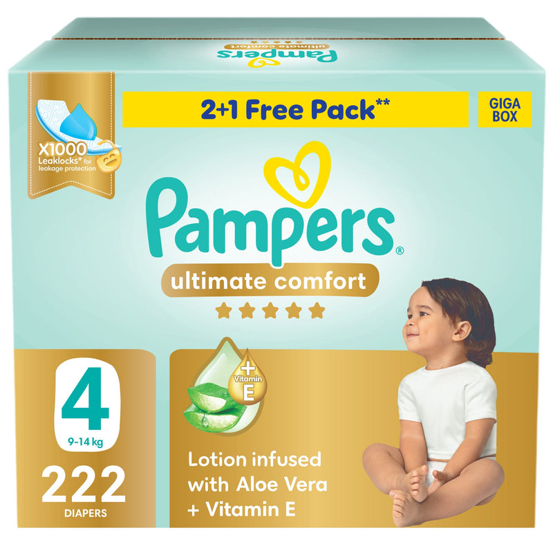 Pampers Premium Care Taped Diapers Size 4 Aloe Vera Vitamin E 9-14 kg 222 Count