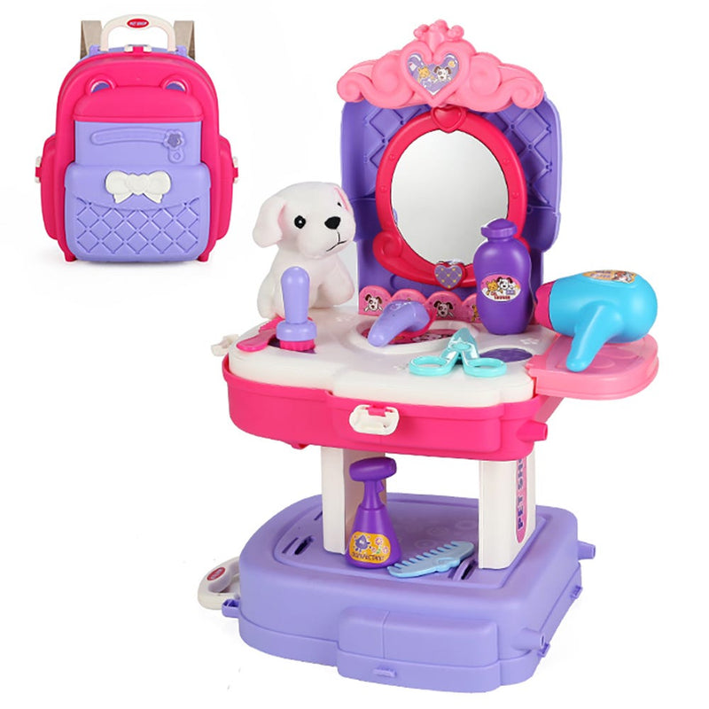 Little Story Animal Care Pet House School Bag Role Play Toy Set, 21 Pieces, Purple