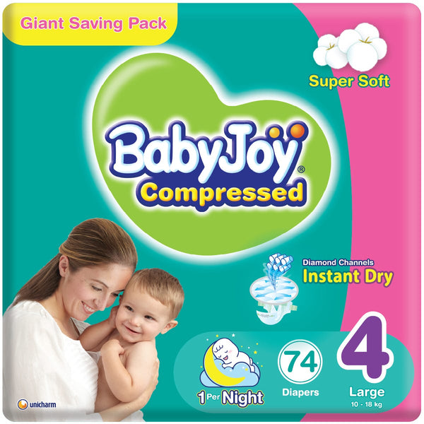 BabyJoy Compressed Size 4 Regular Baby Diapers, Leakage Protection, 74 Count