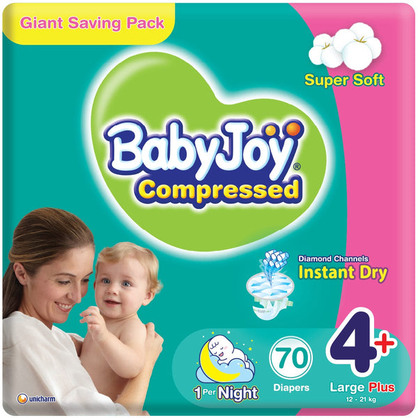 BabyJoy Compressed Baby Diapers Size 4+, Regular Fit, Soft Cotton Touch, 70 Count