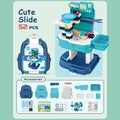 Little Story Theme Park Block Toy Set With Slide, Role Play School Bag, 52 Pieces, Blue