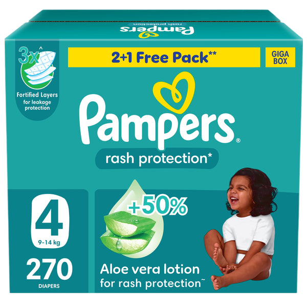 Pampers Baby Dry Rash Protection Taped Diapers Size 4, 9-14 kg, 270 Count