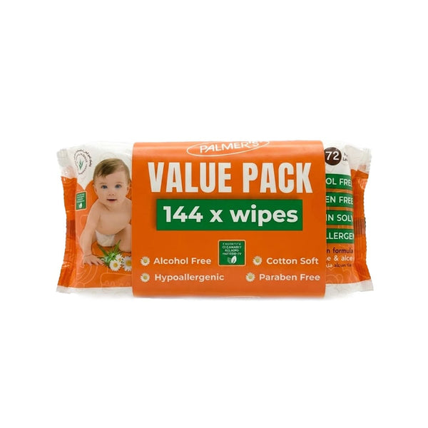 Palmer's Baby Wipes Aloe Vera Vitamin E Alcohol-Free 1+1 Pack, 144 Wipes